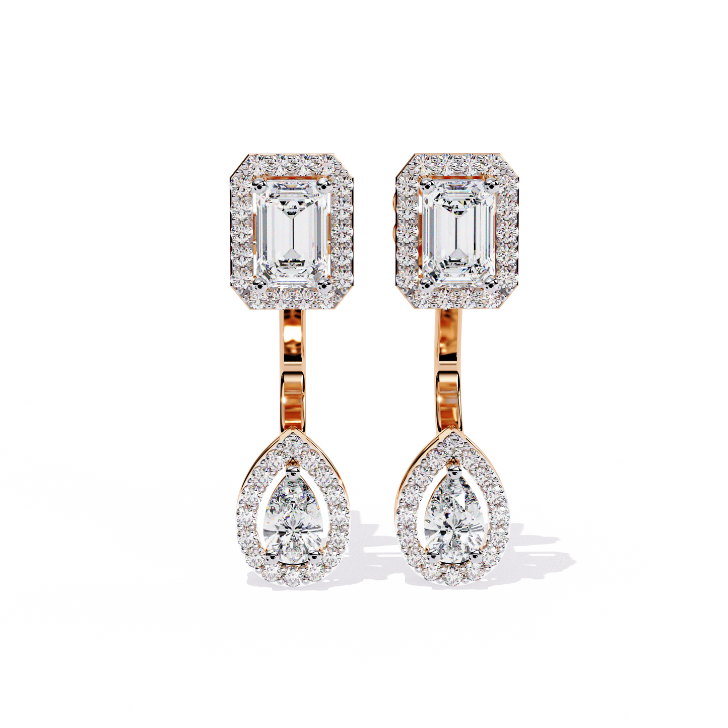 2.12 Carat Emerald & Pear Cut Lab Grown Diamond Drop Earrings | Halo Stud Earrings | Sustainable Luxury Jewelry –Lustraa’s Diamond Earrings
