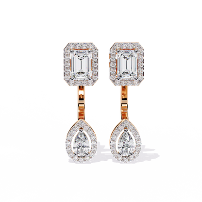 2.12 Carat Emerald & Pear Cut Lab Grown Diamond Drop Earrings | Halo Stud Earrings | Sustainable Luxury Jewelry –Lustraa’s Diamond Earrings