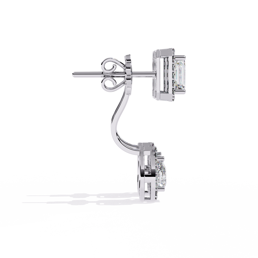 Emerald & Pear Cut Lab Grown Diamond Earrings – 2.12 Carat Halo Drop Studs – Ethical Sustainable Luxury Jewelry –Lustraa’s Diamond Earrings