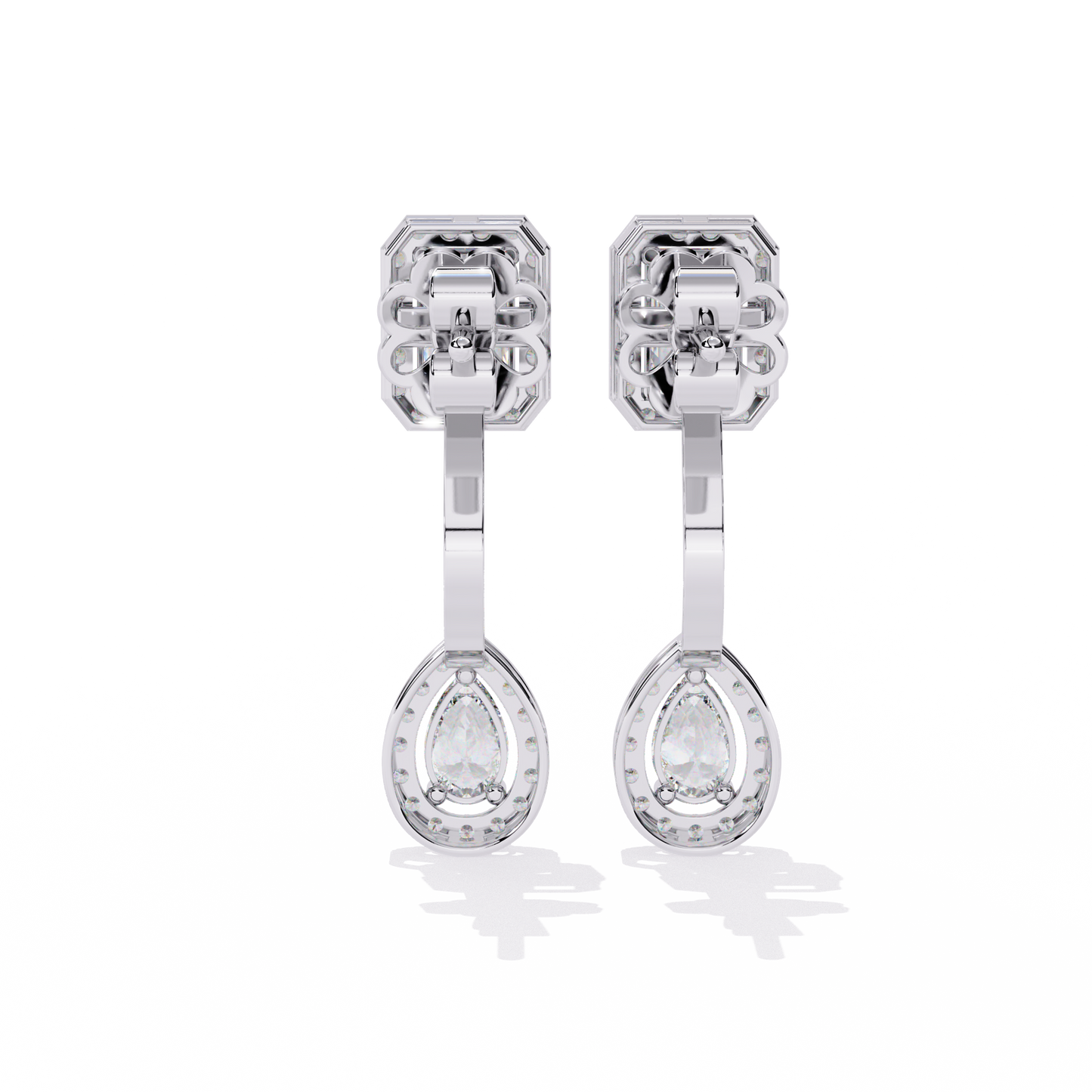 2.12 Carat Emerald & Pear Cut Lab Grown Diamond Drop Earrings | Halo Stud Earrings | Sustainable Luxury Jewelry –Lustraa’s Diamond Earrings