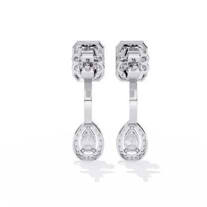 2.12 Carat Emerald & Pear Cut Lab Grown Diamond Drop Earrings | Halo Stud Earrings | Sustainable Luxury Jewelry –Lustraa’s Diamond Earrings