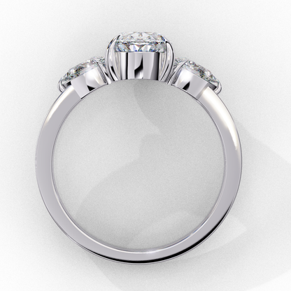 1.20 Carat Oval Cut Lab Grown Diamond Engagement Ring – Three Stone Diamond Ring with Pear Side Stones – Lustraa’s Three Stone Ring