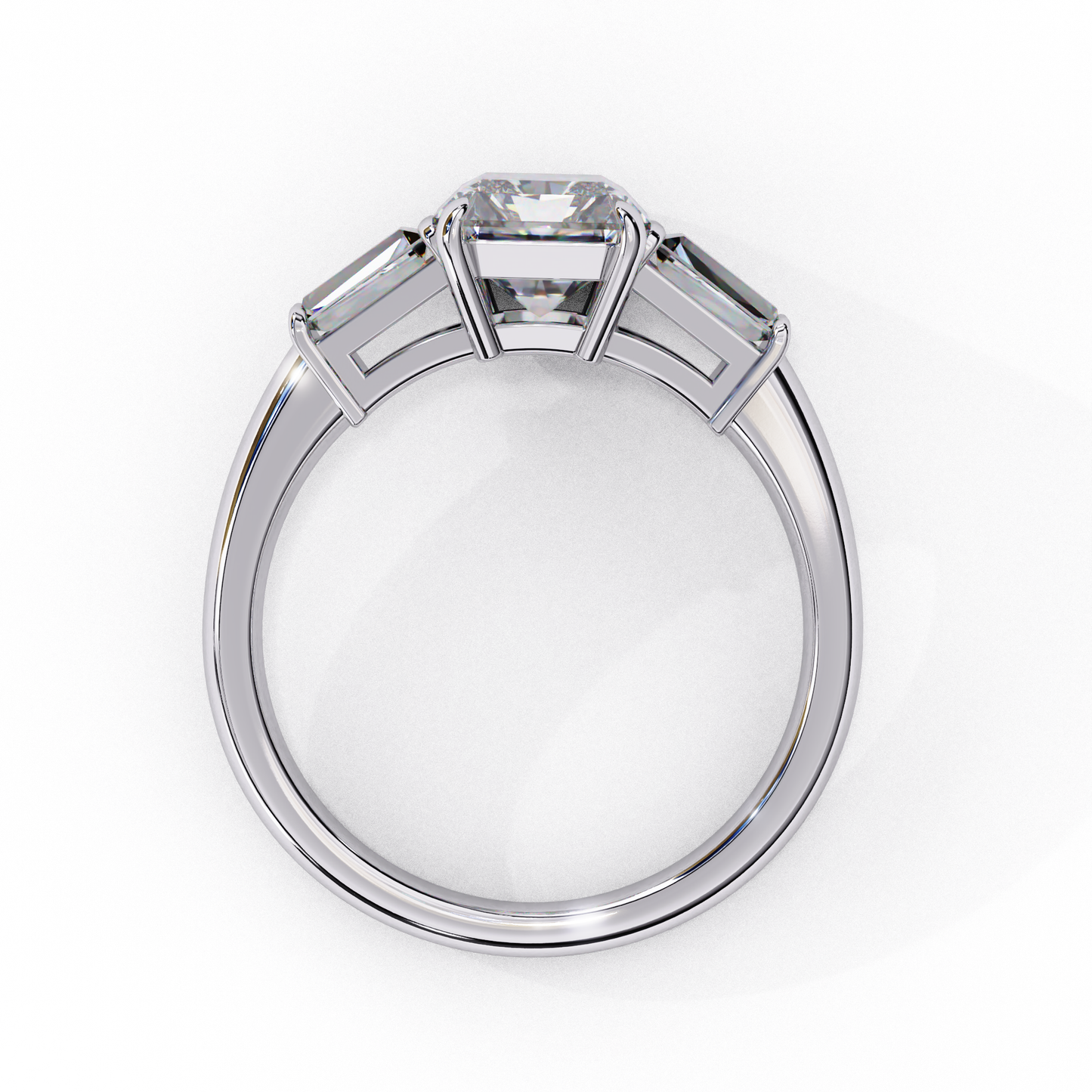 2.47 Carat Radiant Cut Lab Grown Diamond Engagement Ring – Elegant Three Stone Ring with Baguette Side Diamonds Lustraa’s- Lustraa’s Three Stone Ring