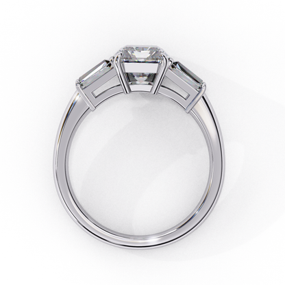 2.47 Carat Radiant Cut Lab Grown Diamond Engagement Ring – Elegant Three Stone Ring with Baguette Side Diamonds Lustraa’s- Lustraa’s Three Stone Ring