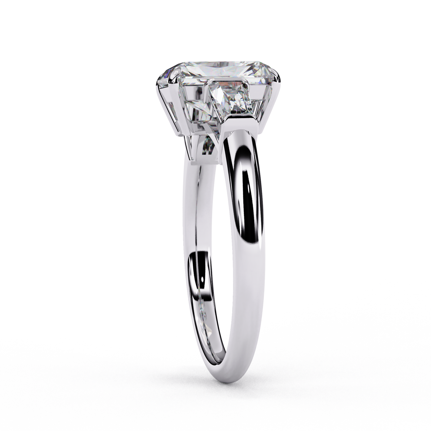 2.27 Carat Emerald Cut Lab Grown Diamond Ring – Elegant Three Stone Engagement Ring with Baguette Side Diamonds- Lustraa’s Three Stone Ring