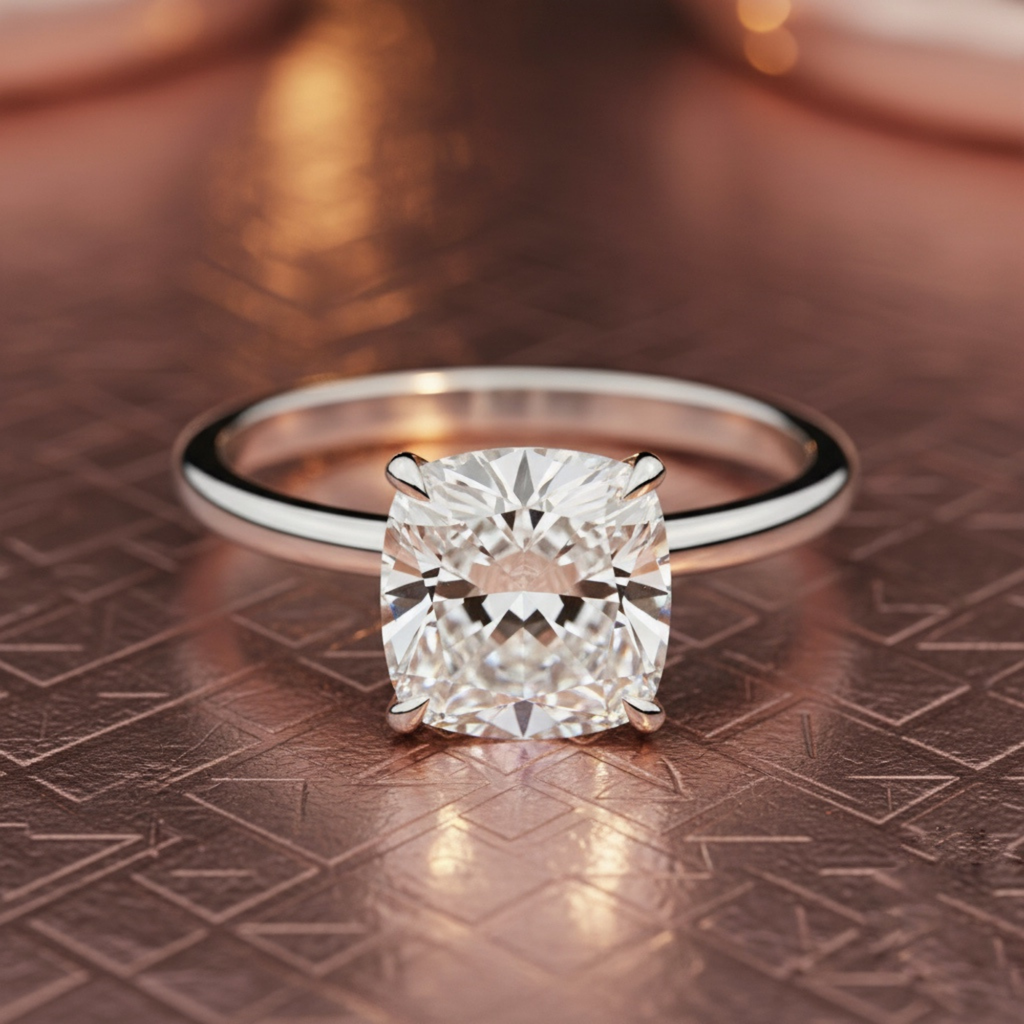 Cushion Cut Lab Grown Diamond Solitaire Engagement Ring –  Classic Cushion Diamond Ring in Elegant Band – Lustraa’s Solitaire Ring