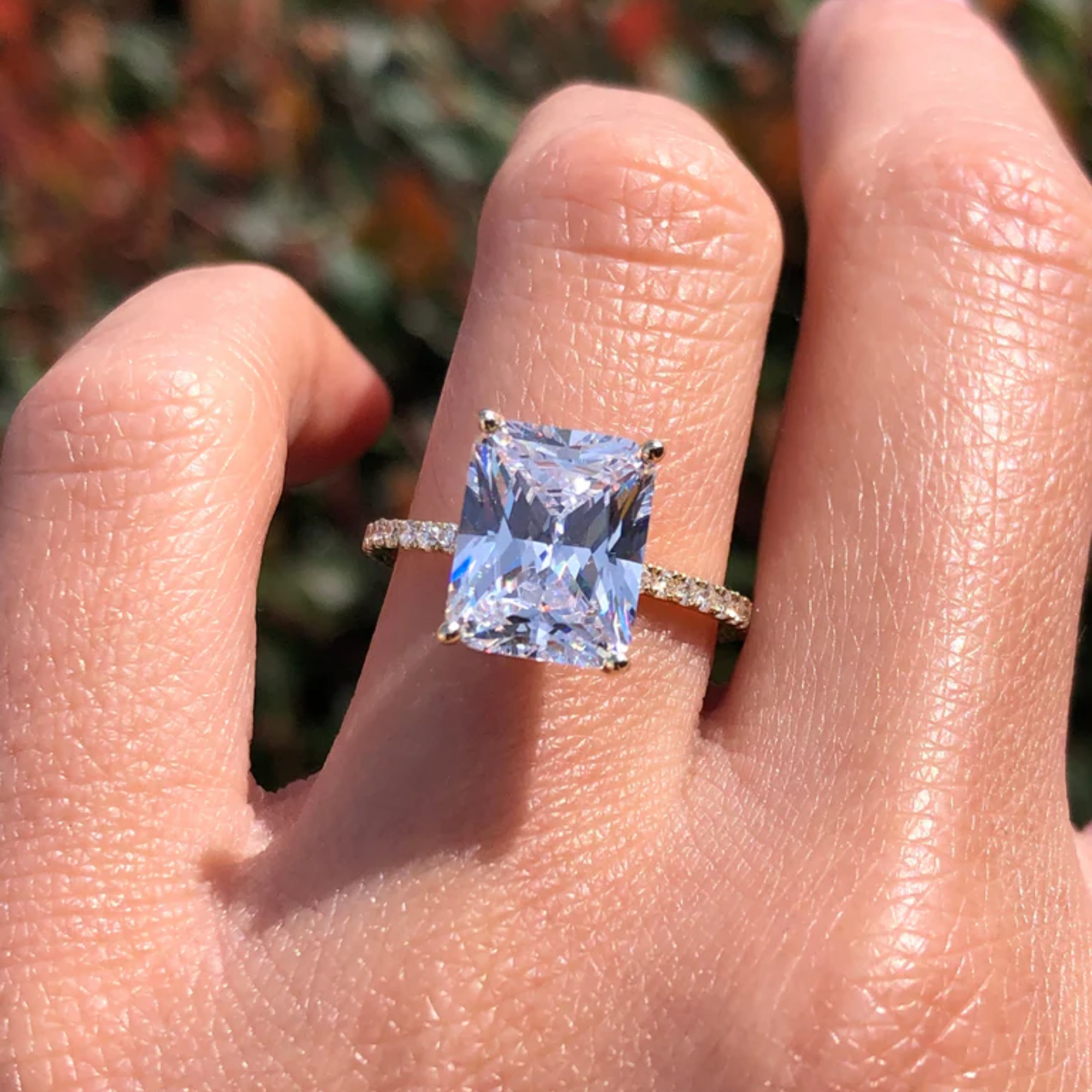 Radiant Cut Lab Grown Diamond Solitaire Engagement Ring with Round Side Diamonds – Elegant Bridal Ring – Lustraa’s Solitaire Ring