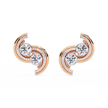 2.05 Carat Modern Swirl Lab Grown Diamond Earrings | Dual Round Diamond Studs | Ethical Sustainable Designer Jewelry –Lustraa’s Diamond Earrings