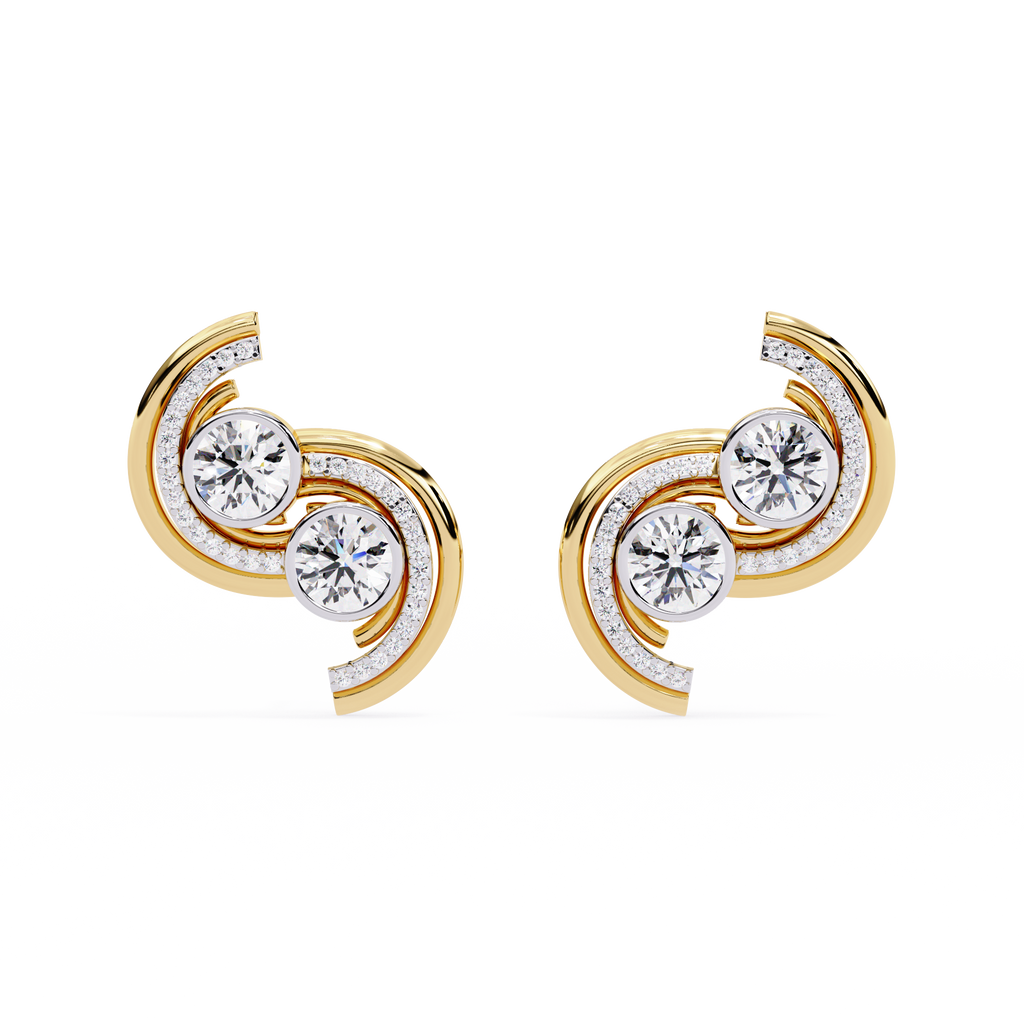 2.05 Carat Modern Swirl Lab Grown Diamond Earrings | Dual Round Diamond Studs | Ethical Sustainable Designer Jewelry –Lustraa’s Diamond Earrings