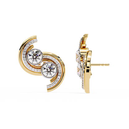 2.05 Carat Modern Swirl Lab Grown Diamond Earrings | Dual Round Diamond Studs | Ethical Sustainable Designer Jewelry –Lustraa’s Diamond Earrings