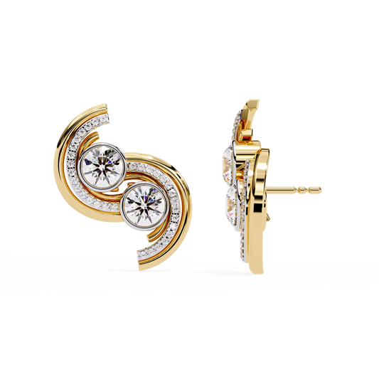 2.05 Carat Modern Swirl Lab Grown Diamond Earrings | Dual Round Diamond Studs | Ethical Sustainable Designer Jewelry –Lustraa’s Diamond Earrings