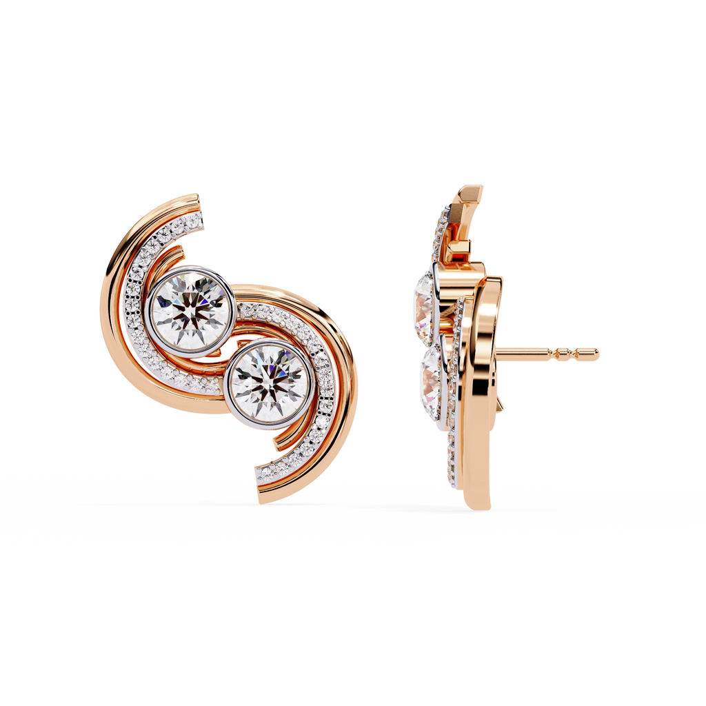 2.05 Carat Modern Swirl Lab Grown Diamond Earrings | Dual Round Diamond Studs | Ethical Sustainable Designer Jewelry –Lustraa’s Diamond Earrings