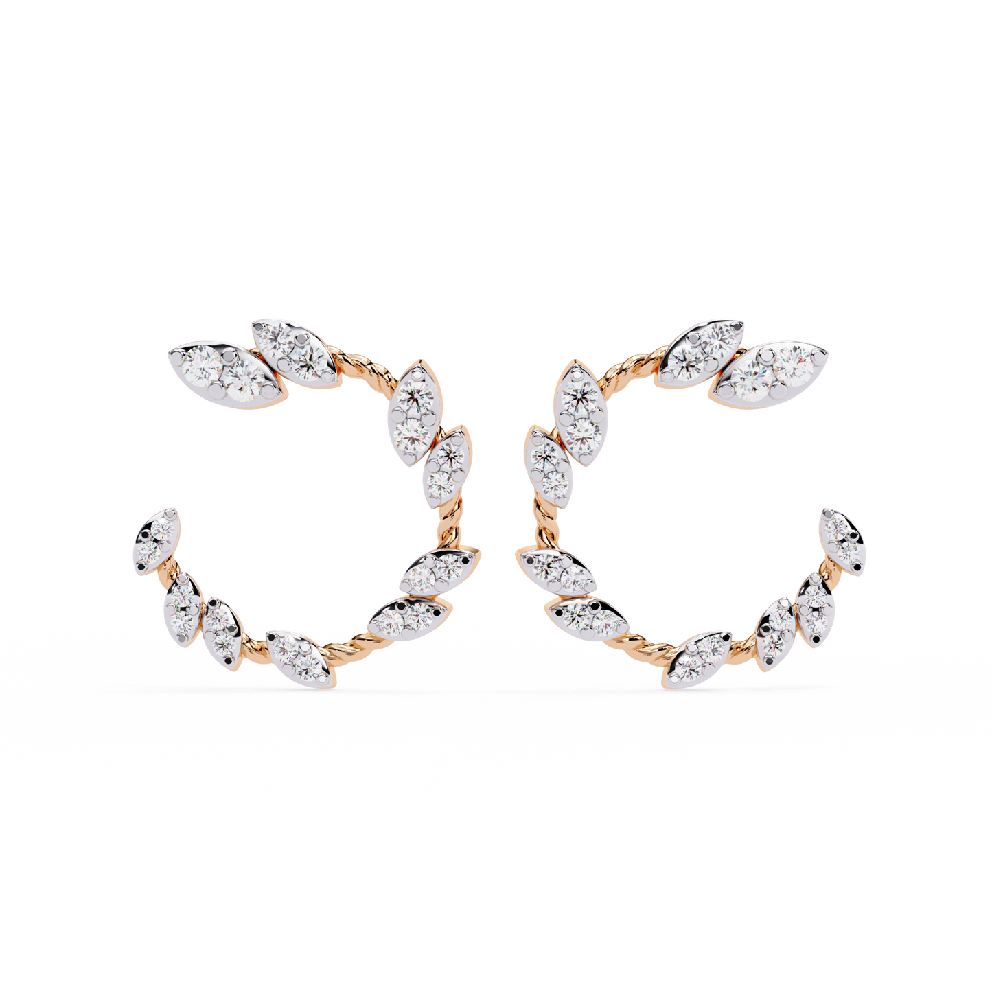 Leaf Motif Lab Grown Diamond Hoop Earrings | Round Diamond in Marquise Design | Sustainable Floral Hoops –Lustraa’s Floral Earrings