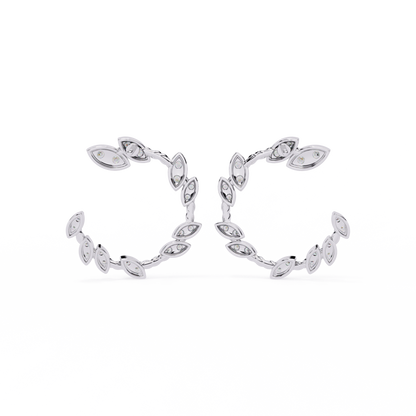 Leaf Motif Lab Grown Diamond Hoop Earrings | Round Diamond in Marquise Design | Sustainable Floral Hoops –Lustraa’s Floral Earrings