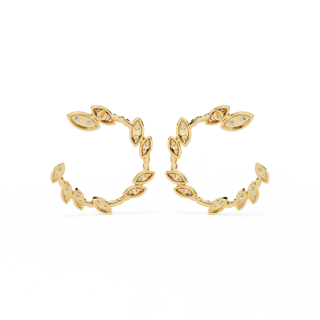 Leaf Motif Lab Grown Diamond Hoop Earrings | Round Diamond in Marquise Design | Sustainable Floral Hoops –Lustraa’s Floral Earrings