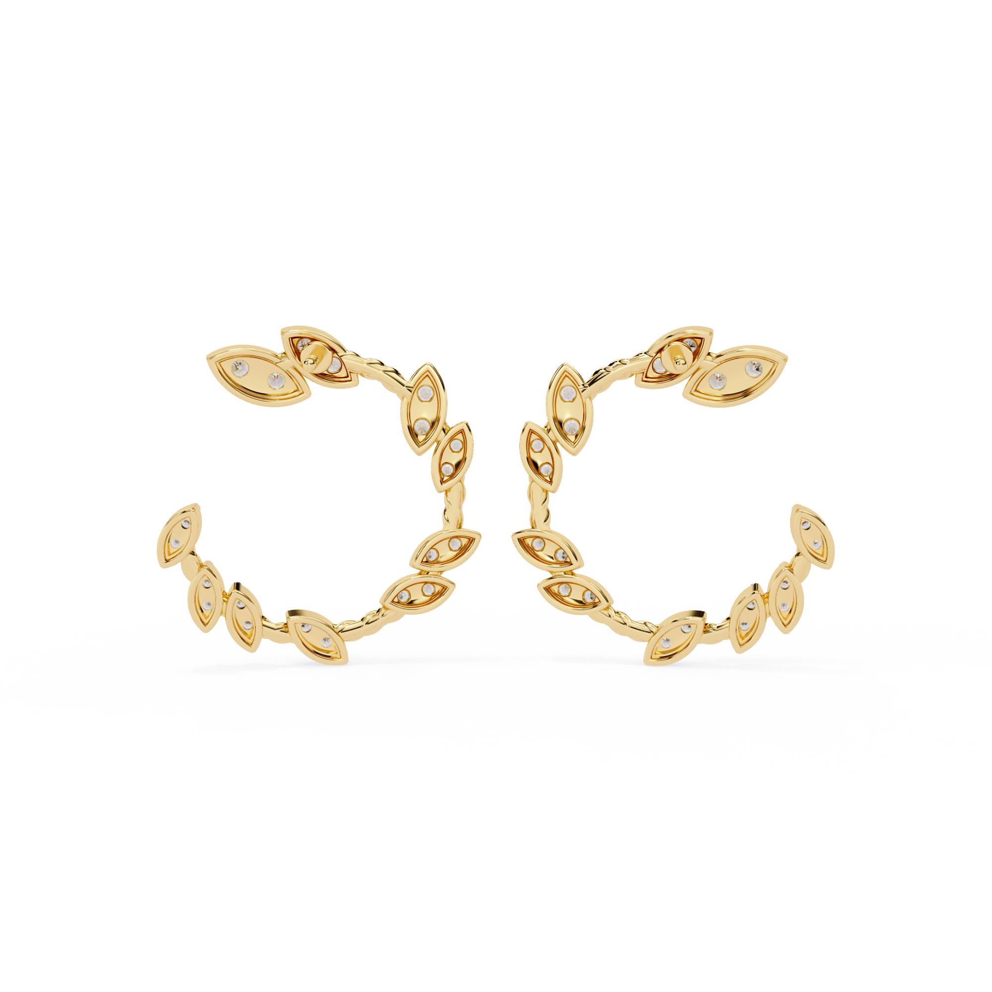 Leaf Motif Lab Grown Diamond Hoop Earrings | Round Diamond in Marquise Design | Sustainable Floral Hoops –Lustraa’s Floral Earrings