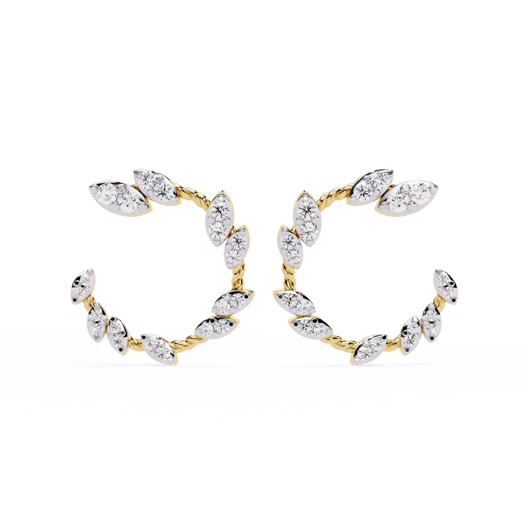 Leaf Motif Lab Grown Diamond Hoop Earrings | Round Diamond in Marquise Design | Sustainable Floral Hoops –Lustraa’s Floral Earrings