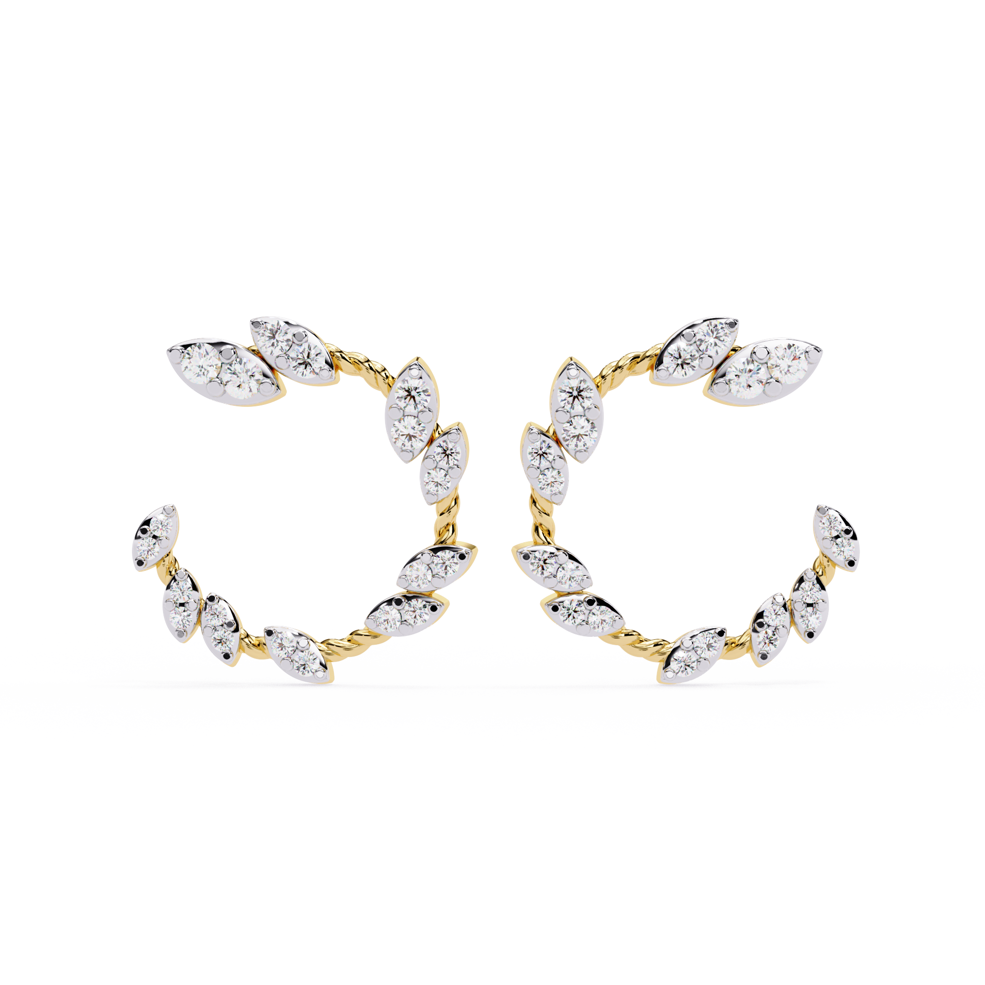 Leaf Motif Lab Grown Diamond Hoop Earrings | Round Diamond in Marquise Design | Sustainable Floral Hoops –Lustraa’s Floral Earrings
