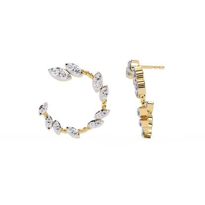 Leaf Motif Lab Grown Diamond Hoop Earrings | Round Diamond in Marquise Design | Sustainable Floral Hoops –Lustraa’s Floral Earrings