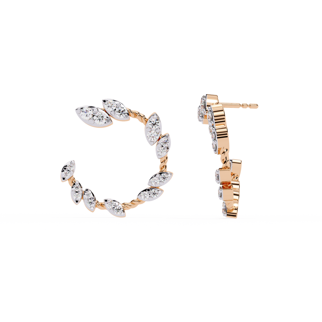 Leaf Motif Lab Grown Diamond Hoop Earrings | Round Diamond in Marquise Design | Sustainable Floral Hoops –Lustraa’s Floral Earrings