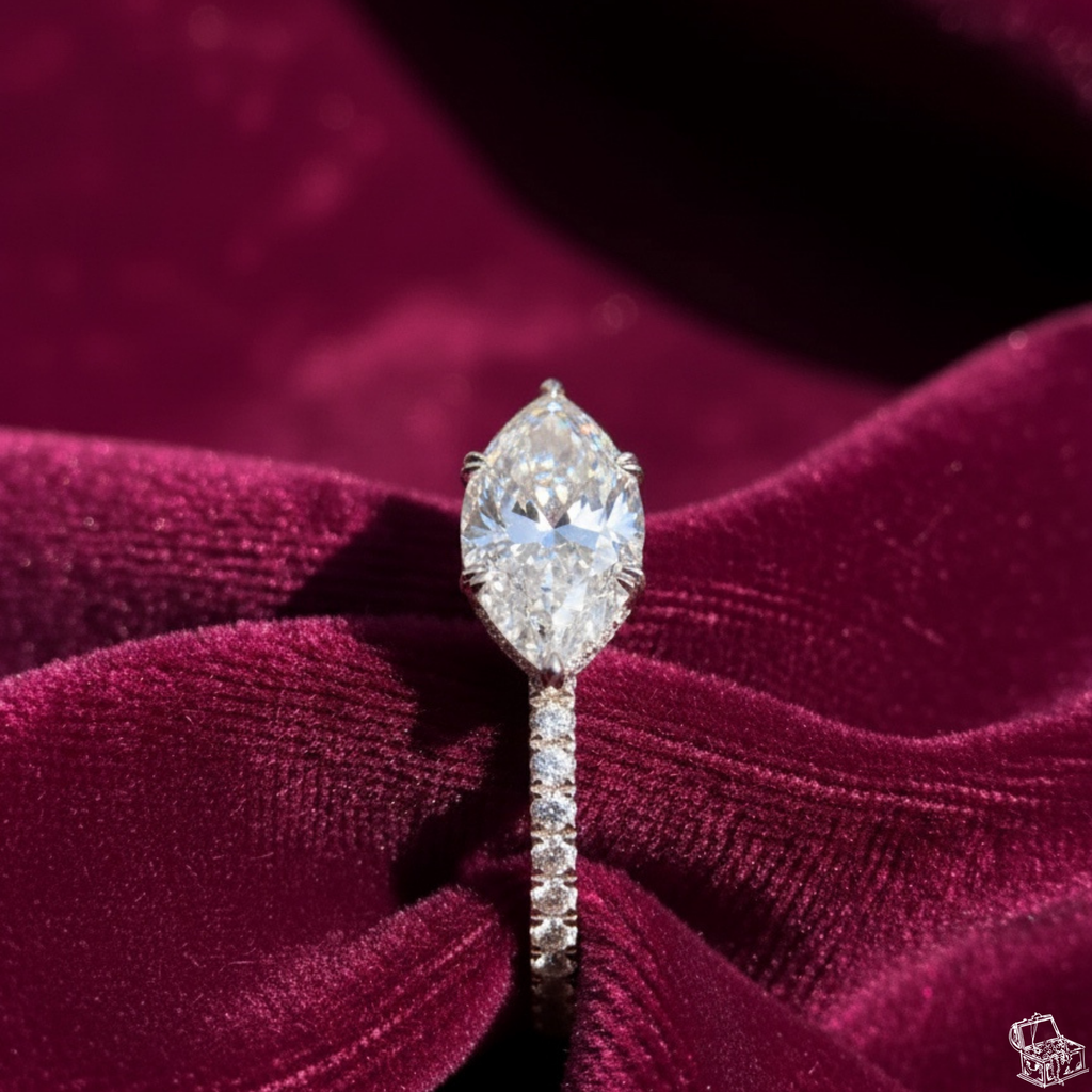 Marquise Cut Lab Grown Diamond Solitaire Engagement Ring with Round Side Accents – Elegant Bridal Ring – Lustraa’s Solitaire Ring