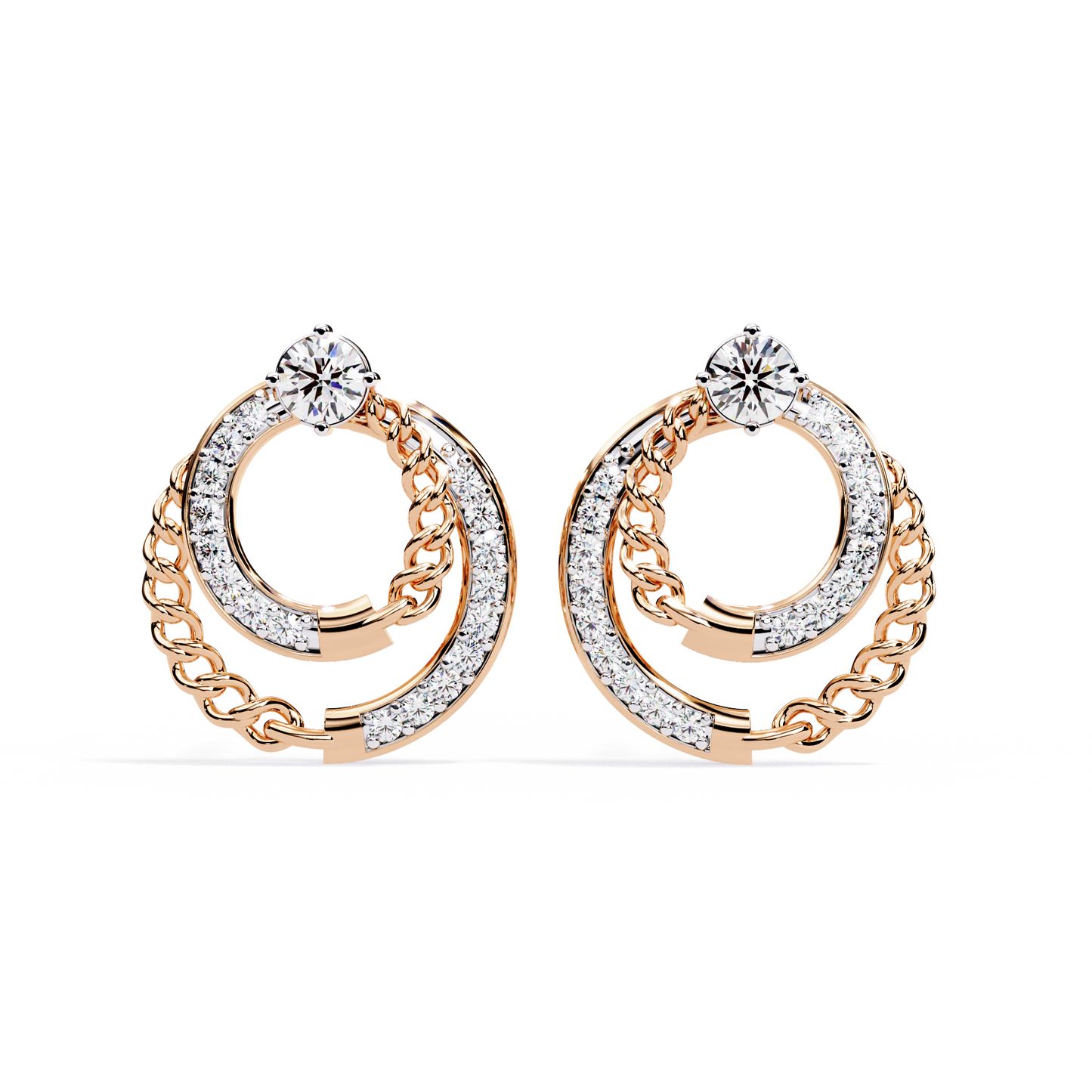 Modern Chain Hoop Lab Grown Diamond Earrings – Sustainable Luxury Round Cut Diamond Circle Studs for Women –Lustraa’s Minimalist Earrings