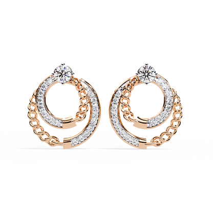Modern Chain Hoop Lab Grown Diamond Earrings – Sustainable Luxury Round Cut Diamond Circle Studs for Women –Lustraa’s Minimalist Earrings