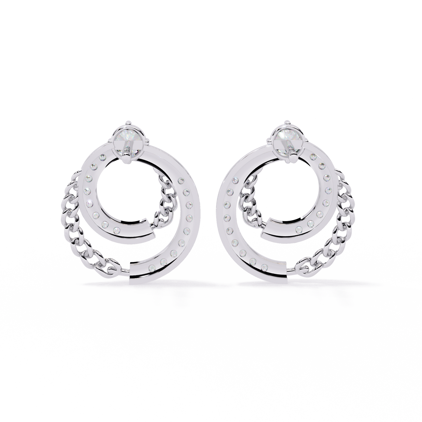 Modern Chain Hoop Lab Grown Diamond Earrings – Sustainable Luxury Round Cut Diamond Circle Studs for Women –Lustraa’s Minimalist Earrings