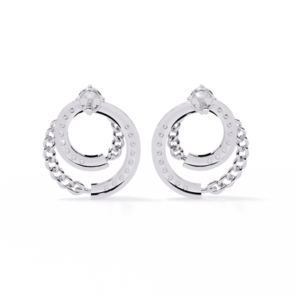 Modern Chain Hoop Lab Grown Diamond Earrings – Sustainable Luxury Round Cut Diamond Circle Studs for Women –Lustraa’s Minimalist Earrings