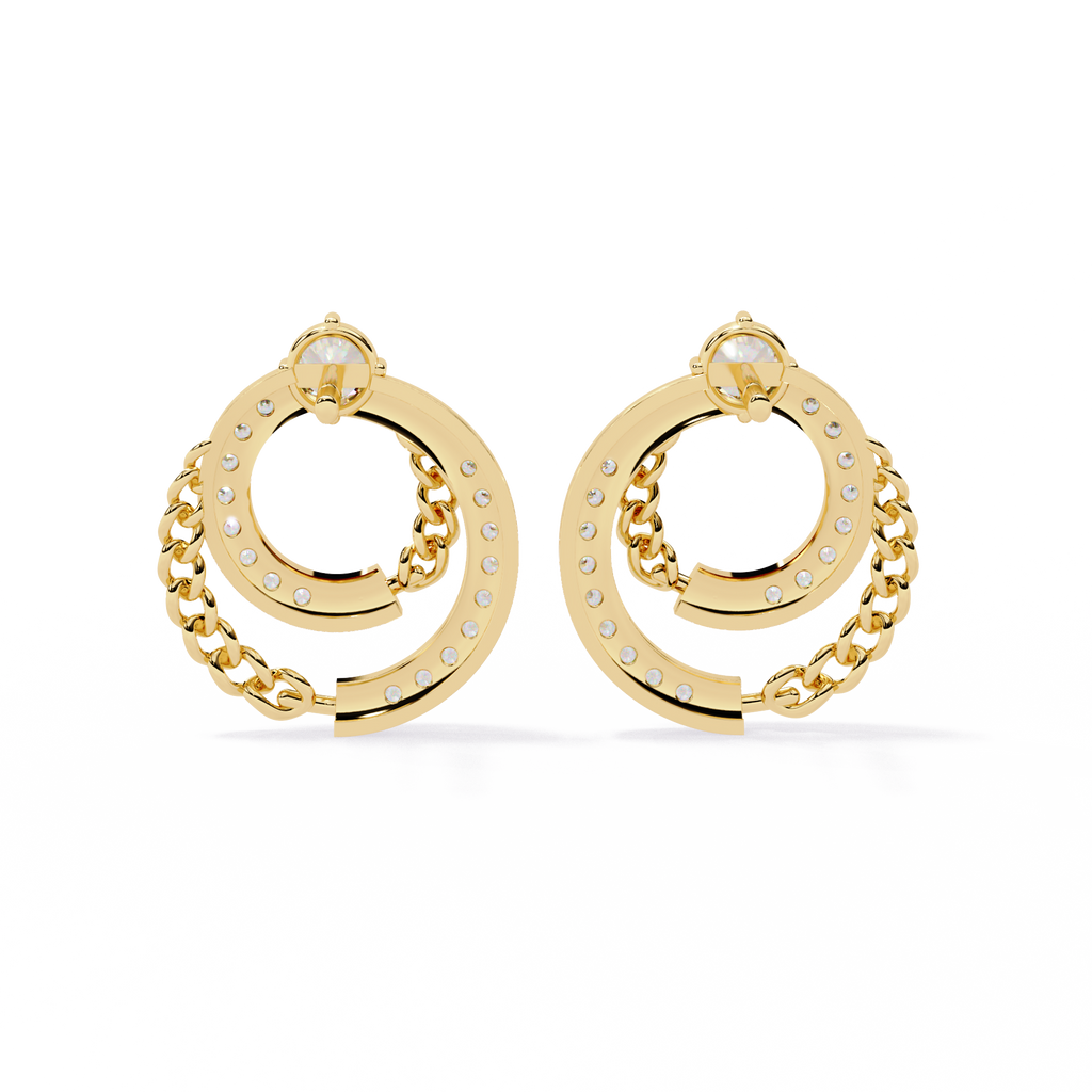 Modern Chain Hoop Lab Grown Diamond Earrings – Sustainable Luxury Round Cut Diamond Circle Studs for Women –Lustraa’s Minimalist Earrings