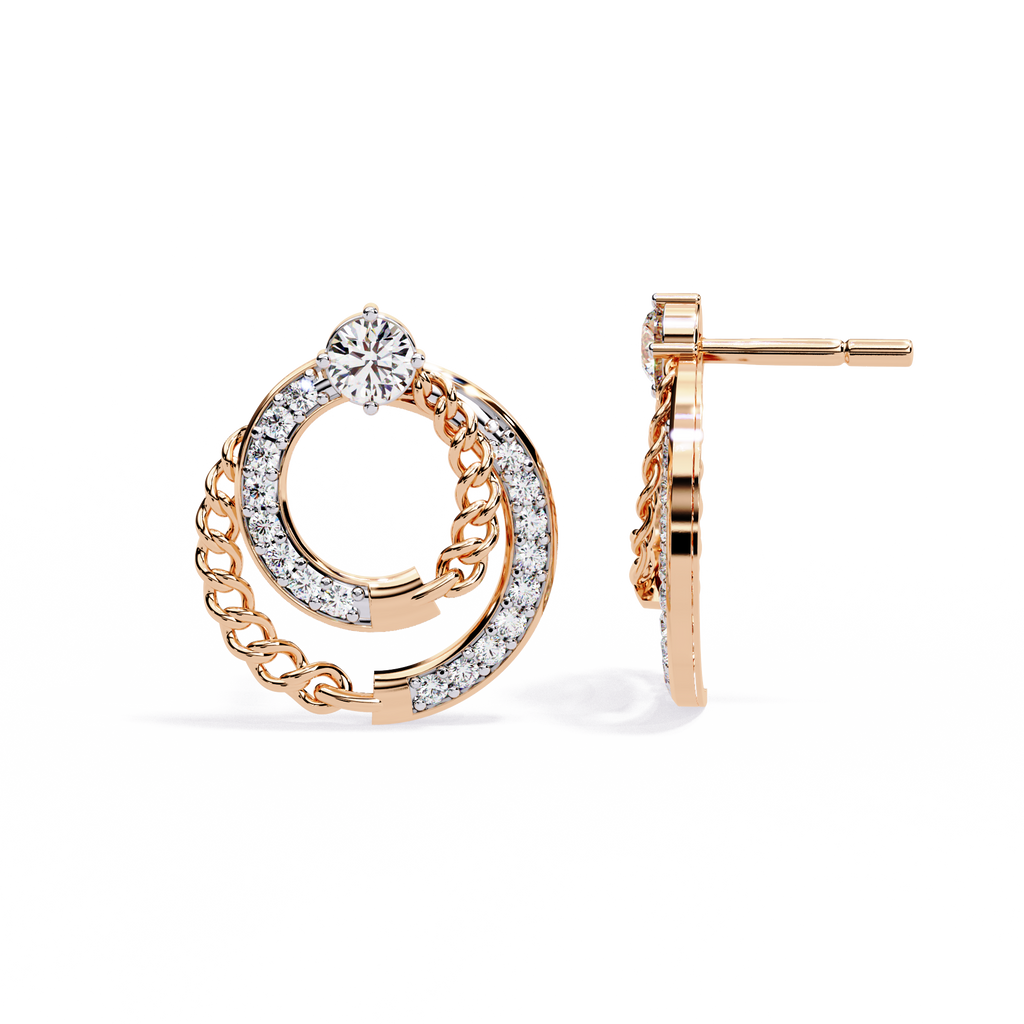 Modern Chain Hoop Lab Grown Diamond Earrings – Sustainable Luxury Round Cut Diamond Circle Studs for Women –Lustraa’s Minimalist Earrings