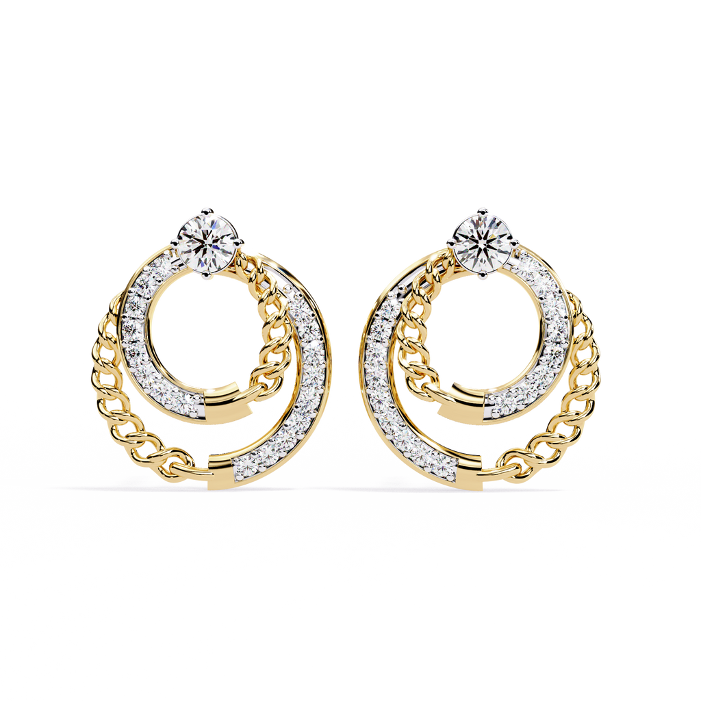 Modern Chain Hoop Lab Grown Diamond Earrings – Sustainable Luxury Round Cut Diamond Circle Studs for Women –Lustraa’s Minimalist Earrings