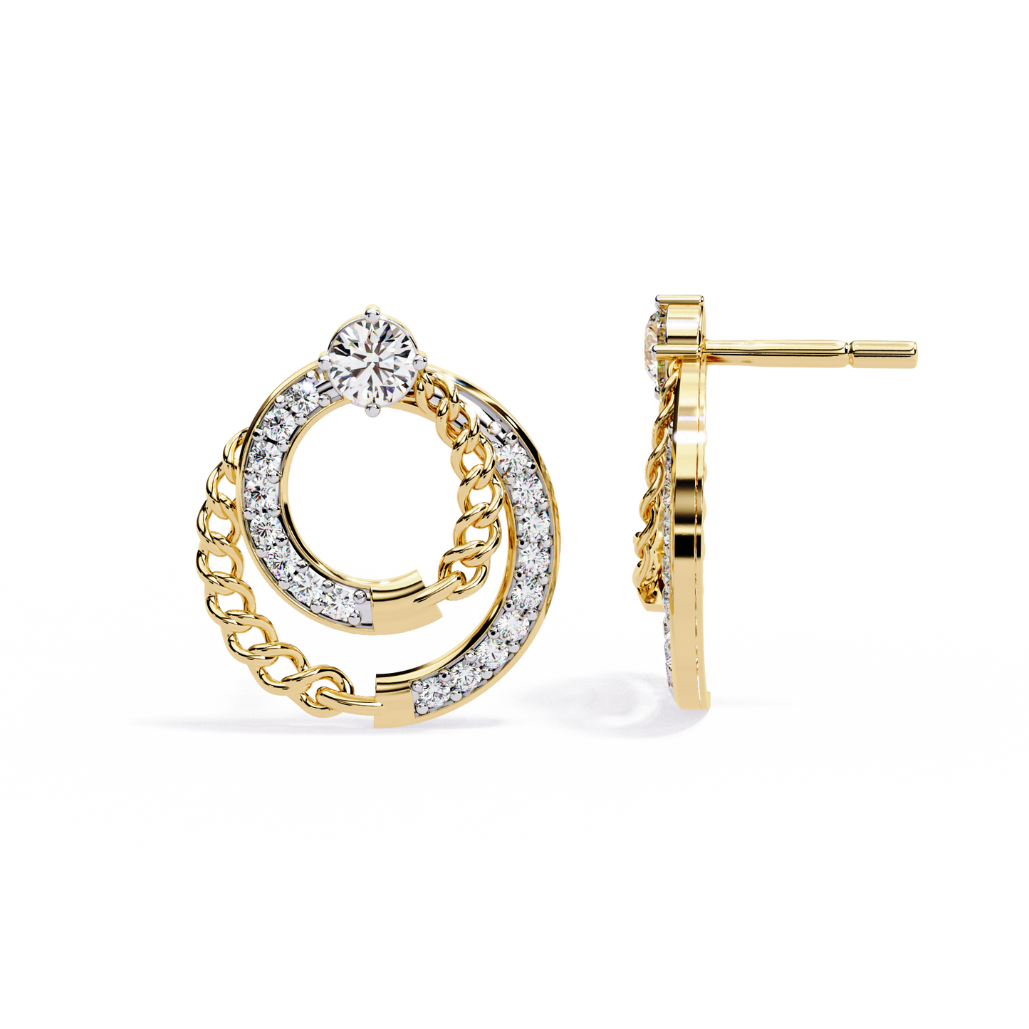 Modern Chain Hoop Lab Grown Diamond Earrings – Sustainable Luxury Round Cut Diamond Circle Studs for Women –Lustraa’s Minimalist Earrings