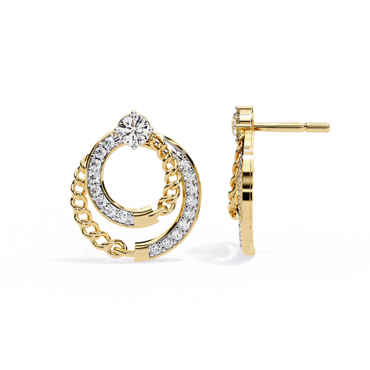Modern Chain Hoop Lab Grown Diamond Earrings – Sustainable Luxury Round Cut Diamond Circle Studs for Women –Lustraa’s Minimalist Earrings