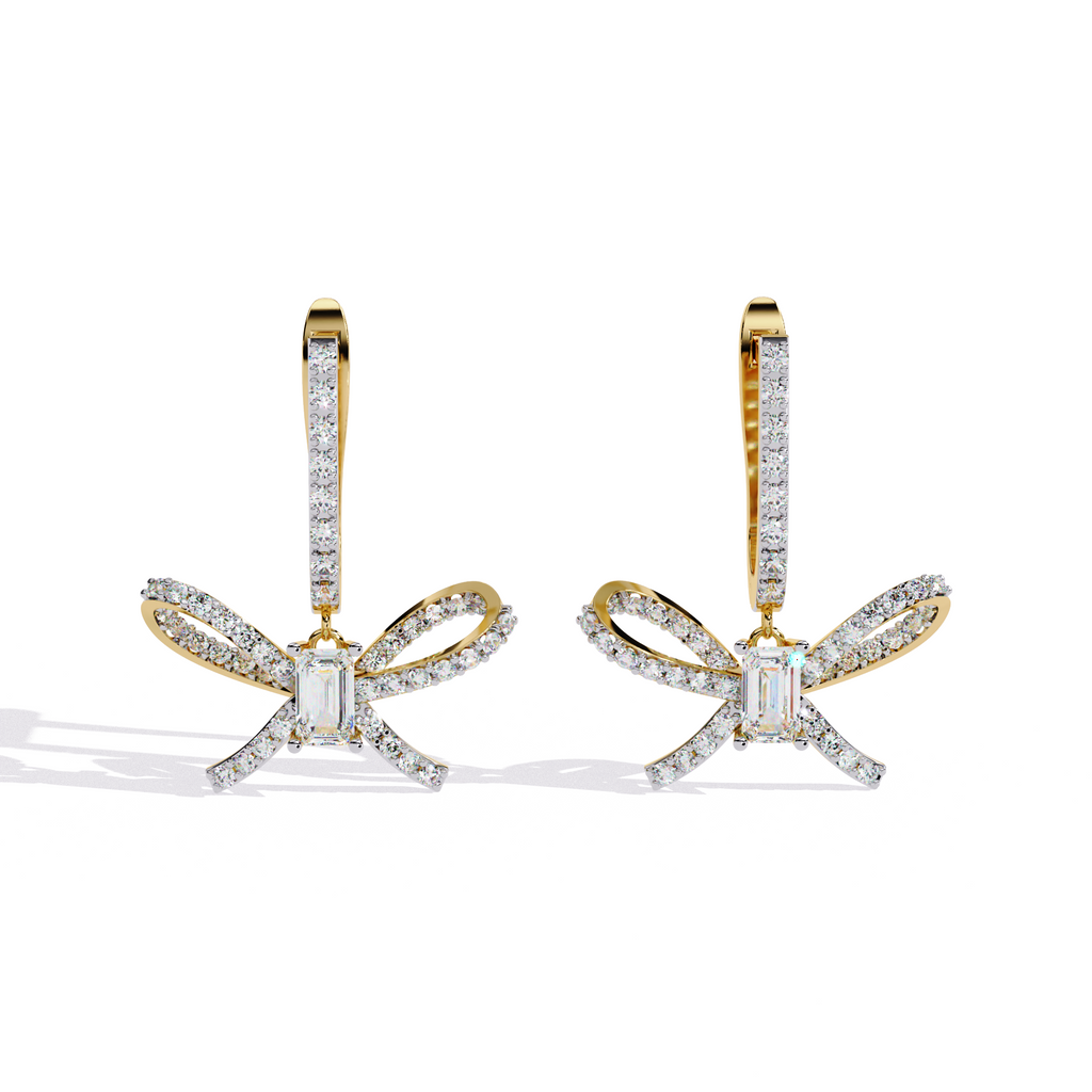 Bow Design Lab Grown Diamond Earrings – Emerald Cut Drop Earrings – Ethical & Elegant Fine Jewelry –Lustraa’s Diamond Earrings