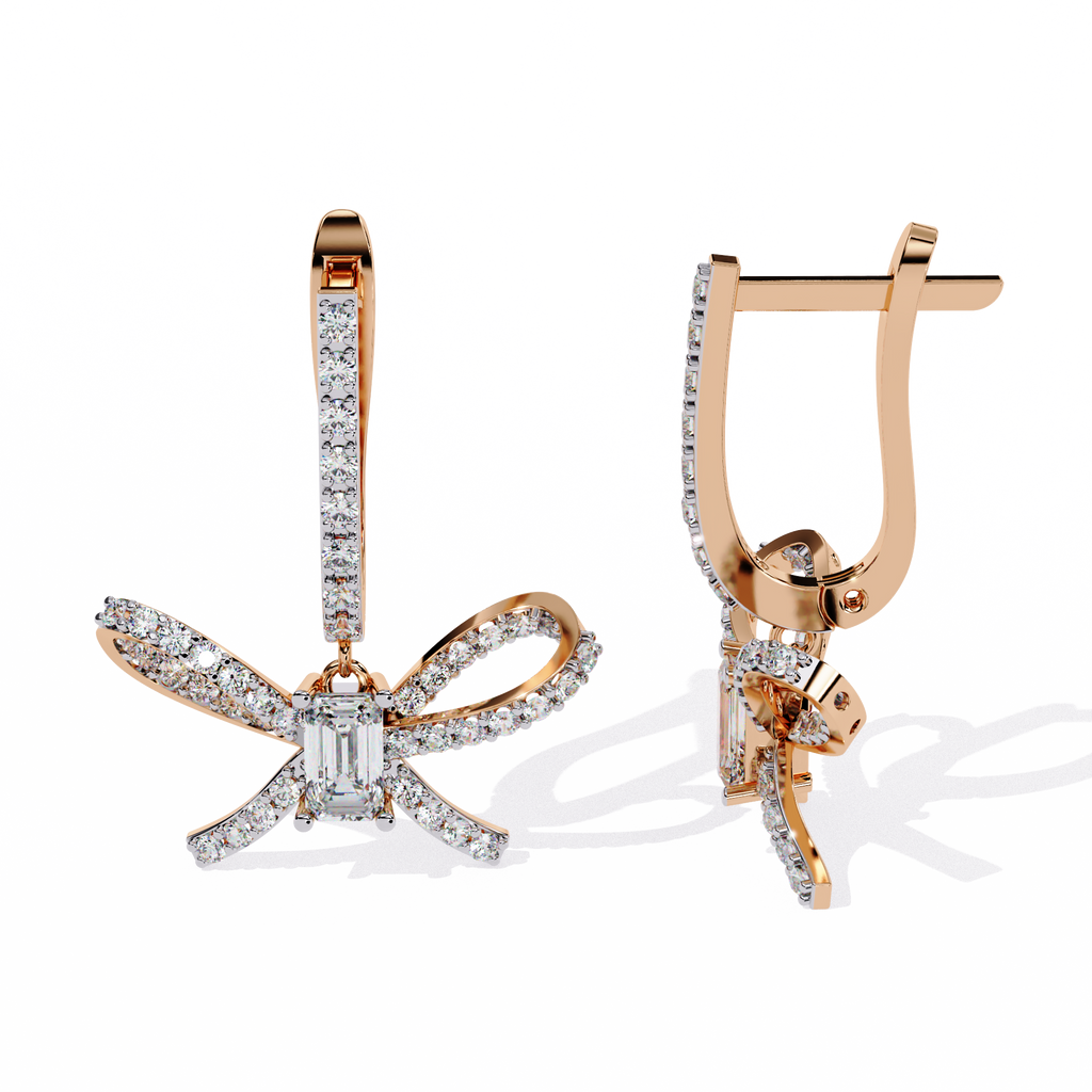 Bow Design Lab Grown Diamond Earrings – Emerald Cut Drop Earrings – Ethical & Elegant Fine Jewelry –Lustraa’s Diamond Earrings