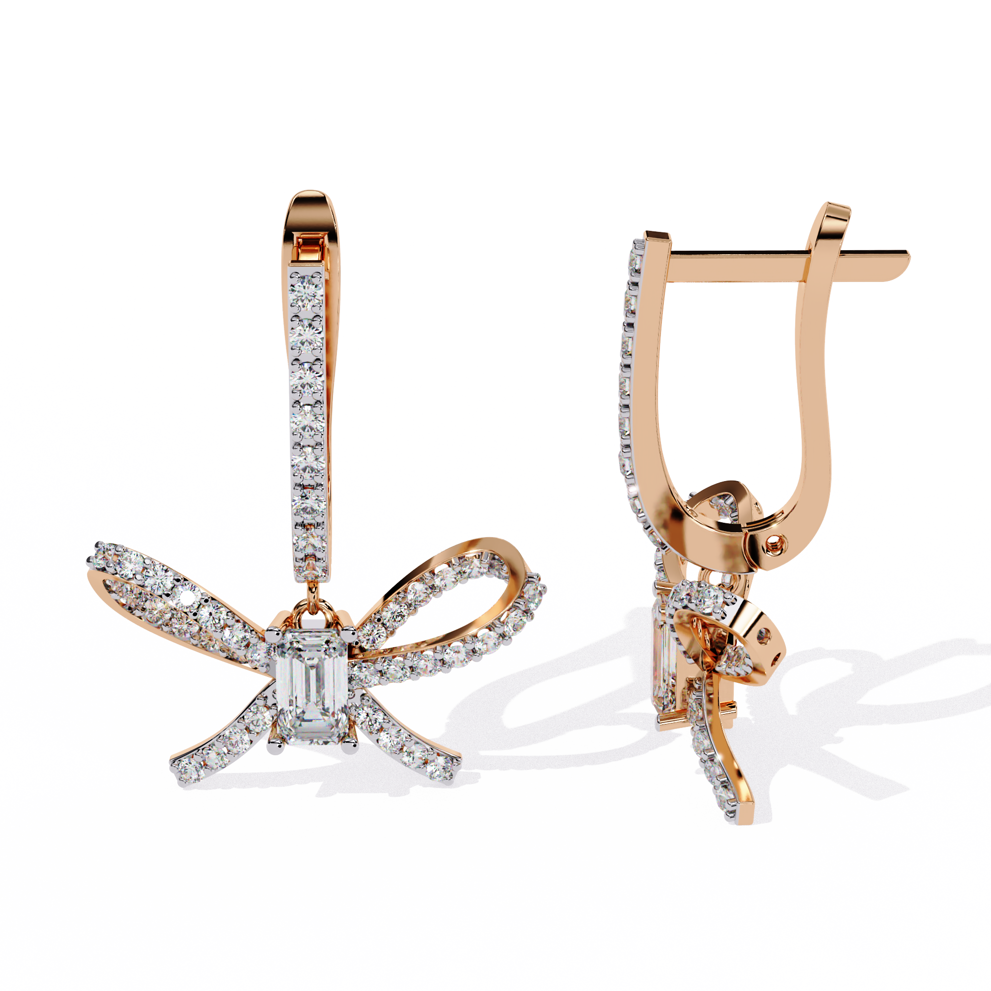 Bow Design Lab Grown Diamond Earrings – Emerald Cut Drop Earrings – Ethical & Elegant Fine Jewelry –Lustraa’s Diamond Earrings