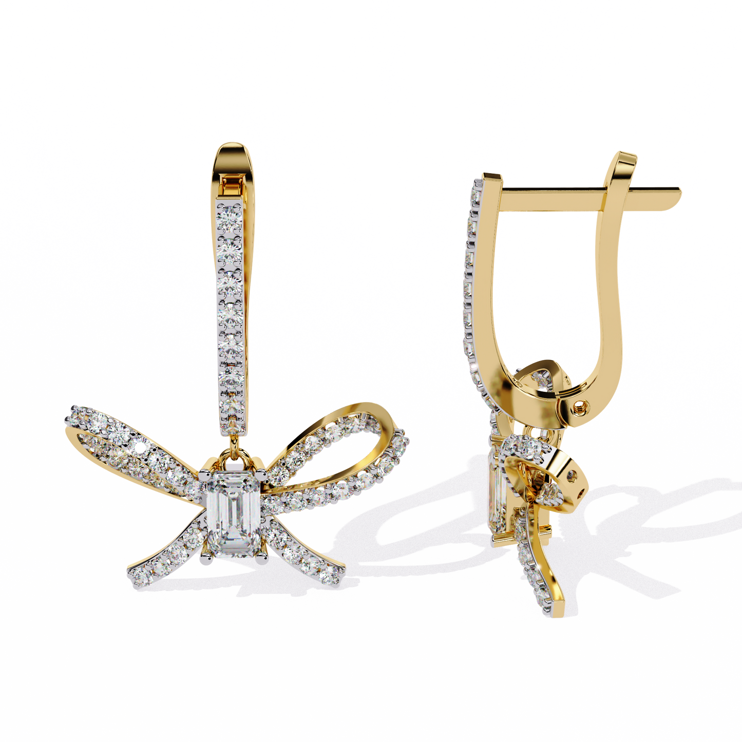 Bow Design Lab Grown Diamond Earrings |Emerald Cut Drop Earrings | Ethical & Elegant Fine Jewelry –Lustraa’s Floral Earring