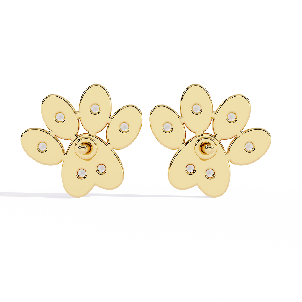 Paw Print Lab Grown Diamond Earrings – Sustainable Pet Lover Jewelry – Animal Paw Studs with Eco-Friendly Diamonds –Lustraa’s Minimalist Earrings