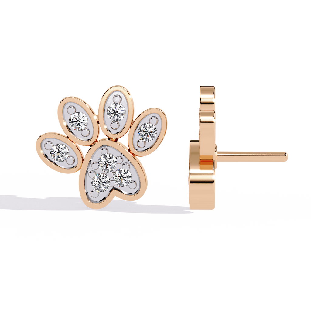 Paw Print Lab Grown Diamond Earrings – Sustainable Pet Lover Jewelry – Animal Paw Studs with Eco-Friendly Diamonds –Lustraa’s Minimalist Earrings