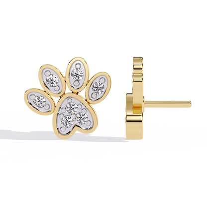 Paw Print Lab Grown Diamond Earrings – Sustainable Pet Lover Jewelry – Animal Paw Studs with Eco-Friendly Diamonds –Lustraa’s Minimalist Earrings