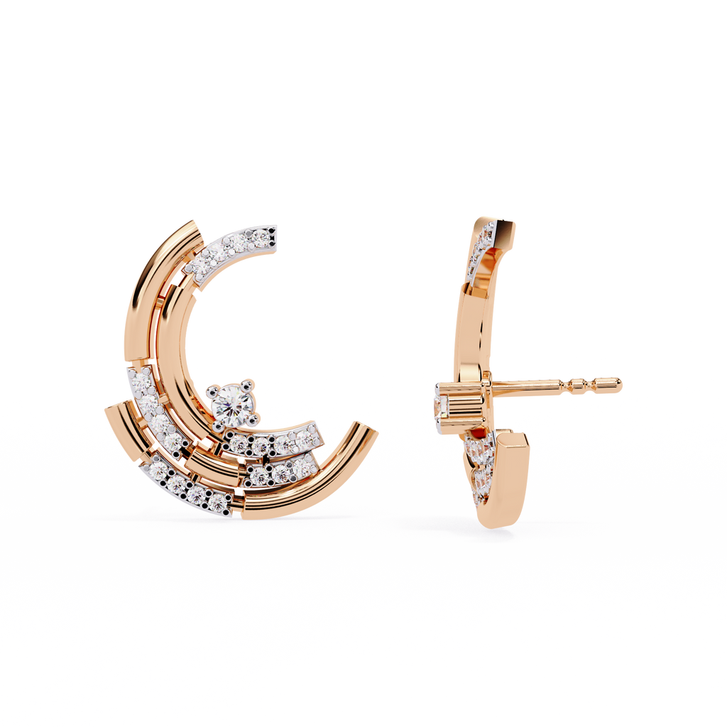 Modern Crescent Lab Grown Diamond Earrings – Morden Contemporary Studs – Sustainable & Ethical Fine Jewelry – Lustraa’s Diamond Earrings