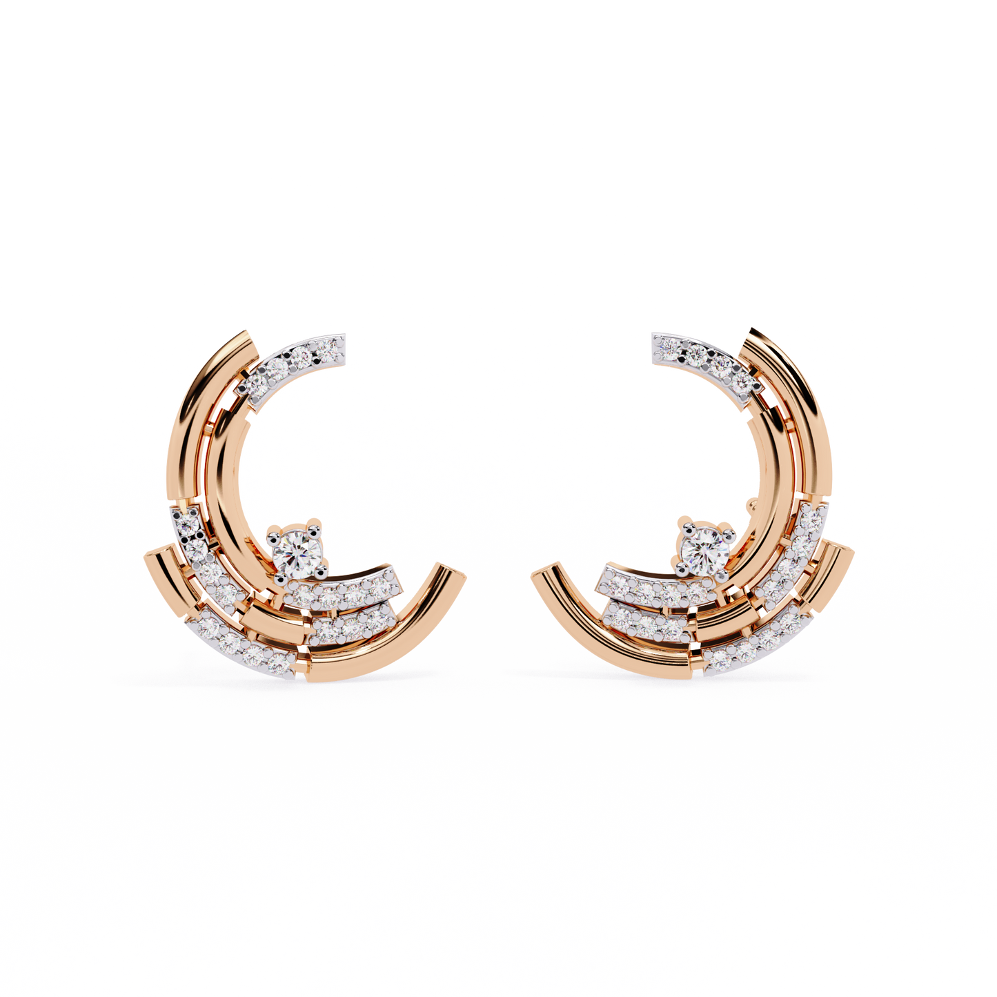 Modern Crescent Lab Grown Diamond Earrings | Morden Contemporary Studs | Sustainable & Ethical Fine Jewelry –Lustraa’s Diamond Earrings