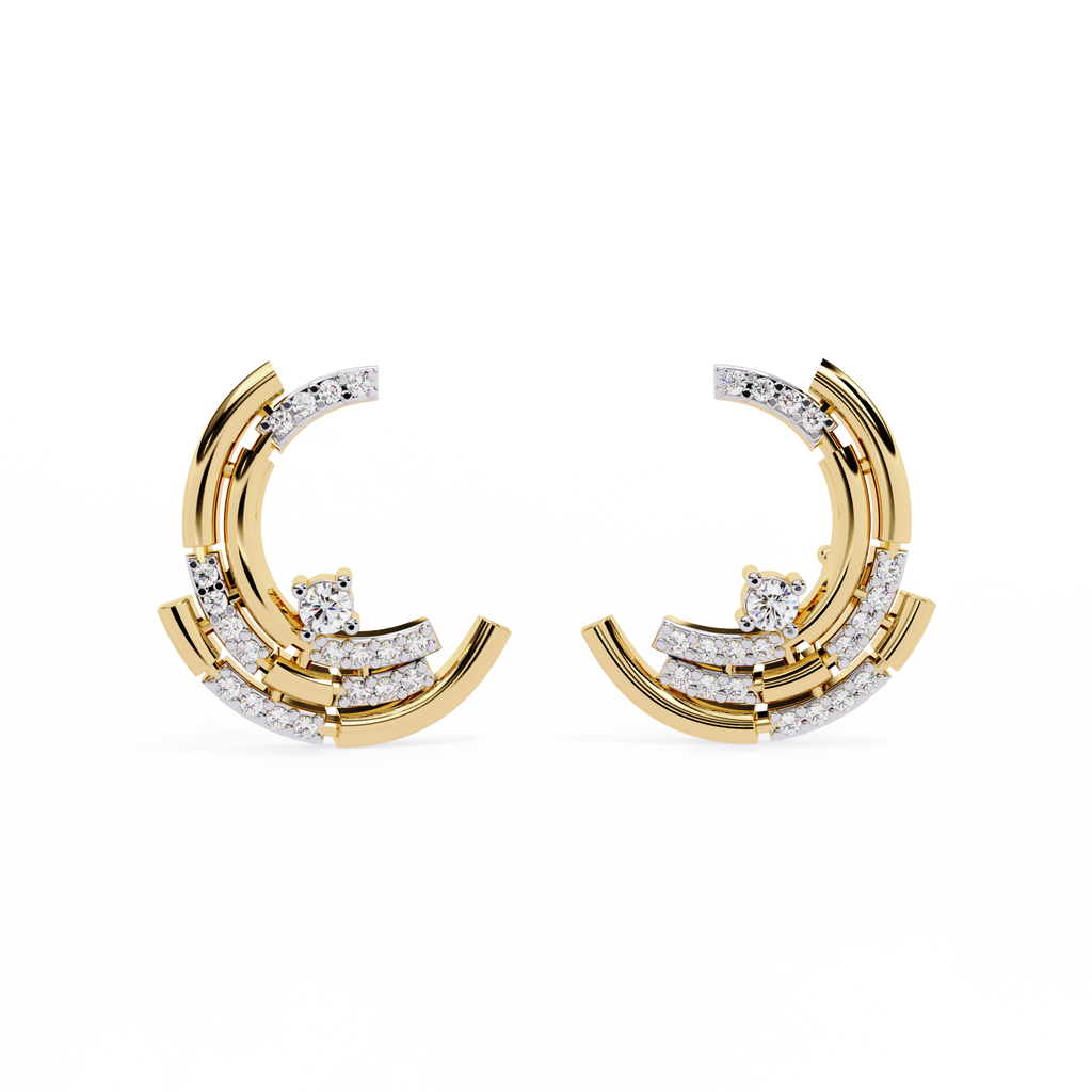 Modern Crescent Lab Grown Diamond Earrings – Morden Contemporary Studs – Sustainable & Ethical Fine Jewelry – Lustraa’s Diamond Earrings