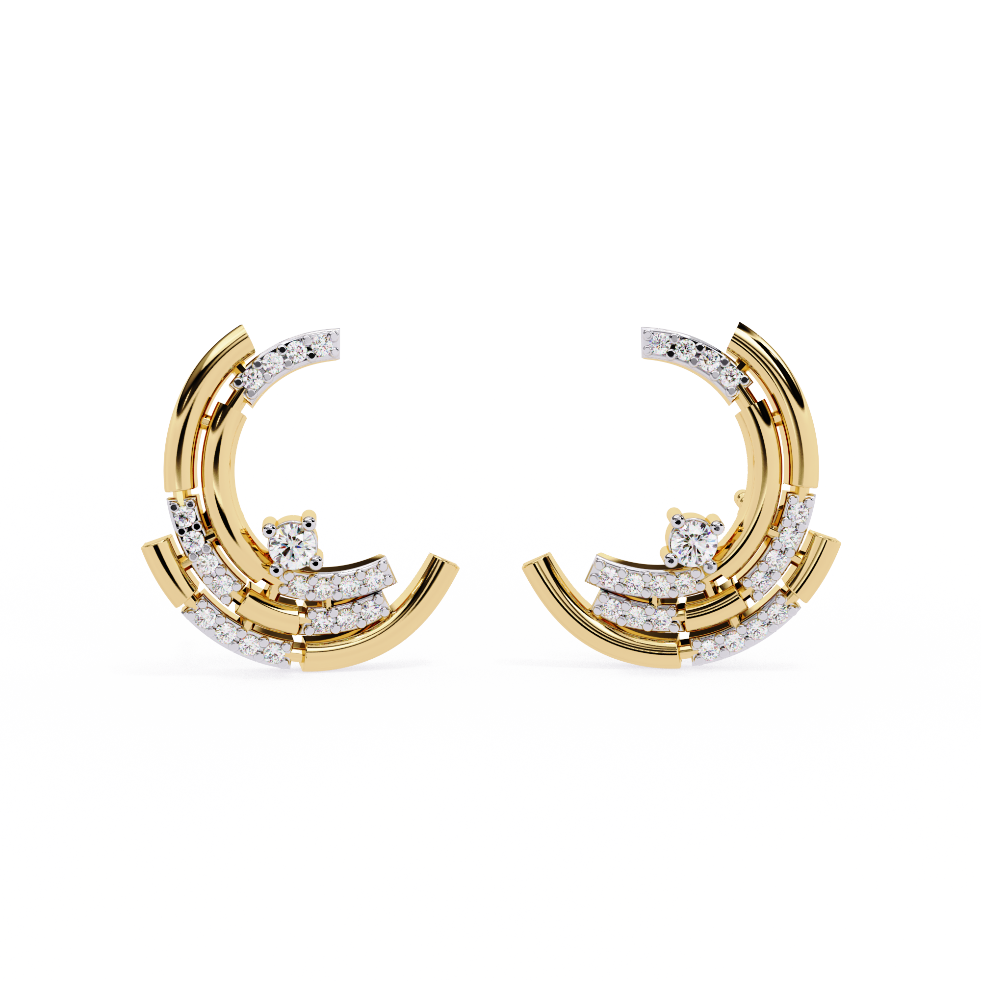 Modern Crescent Lab Grown Diamond Earrings – Morden Contemporary Studs – Sustainable & Ethical Fine Jewelry – Lustraa’s Diamond Earrings