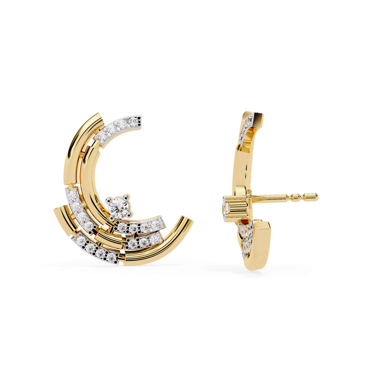 Modern Crescent Lab Grown Diamond Earrings | Morden Contemporary Studs | Sustainable & Ethical Fine Jewelry –Lustraa’s Diamond Earrings