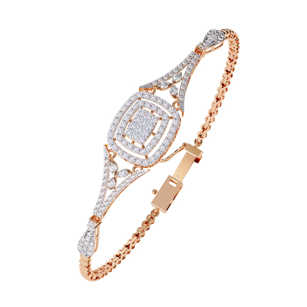 Round Lab Grown Diamond Cushion Cluster Bracelet – Pavé Diamond Bangle – Sustainable Fine Jewelry – Lustraa’s Minimalist Bracelet