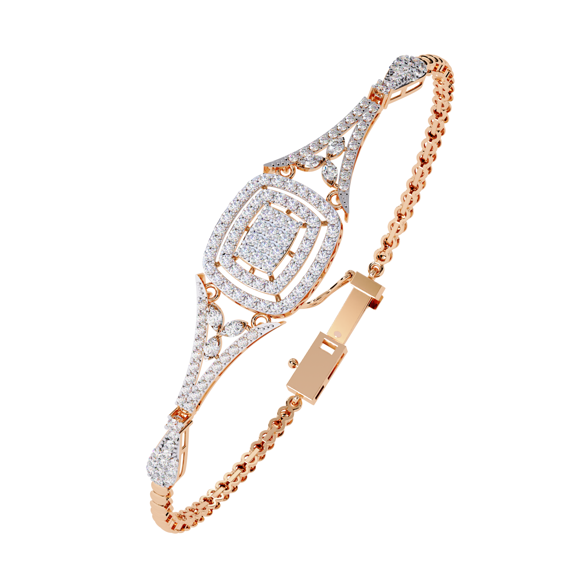 Round Lab Grown Diamond Cushion Cluster Bracelet – Pavé Diamond Bangle – Sustainable Fine Jewelry – Lustraa’s Minimalist Bracelet