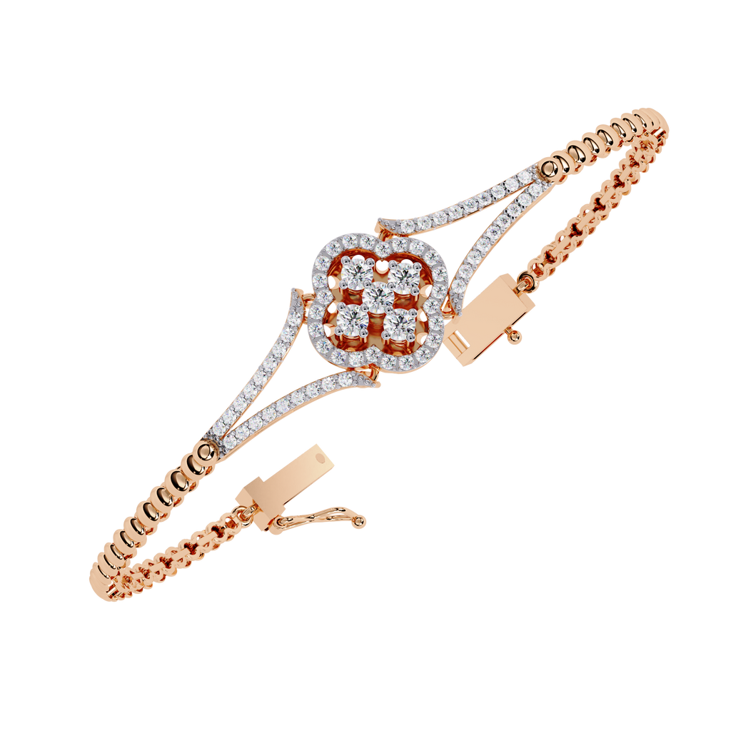 Floral Cluster Lab Grown Diamond Bracelet – Round Brilliant Cut Pavé Diamond Bangle – Sustainable Fine Jewelry – Lustraa’s Minimalist Bracelet