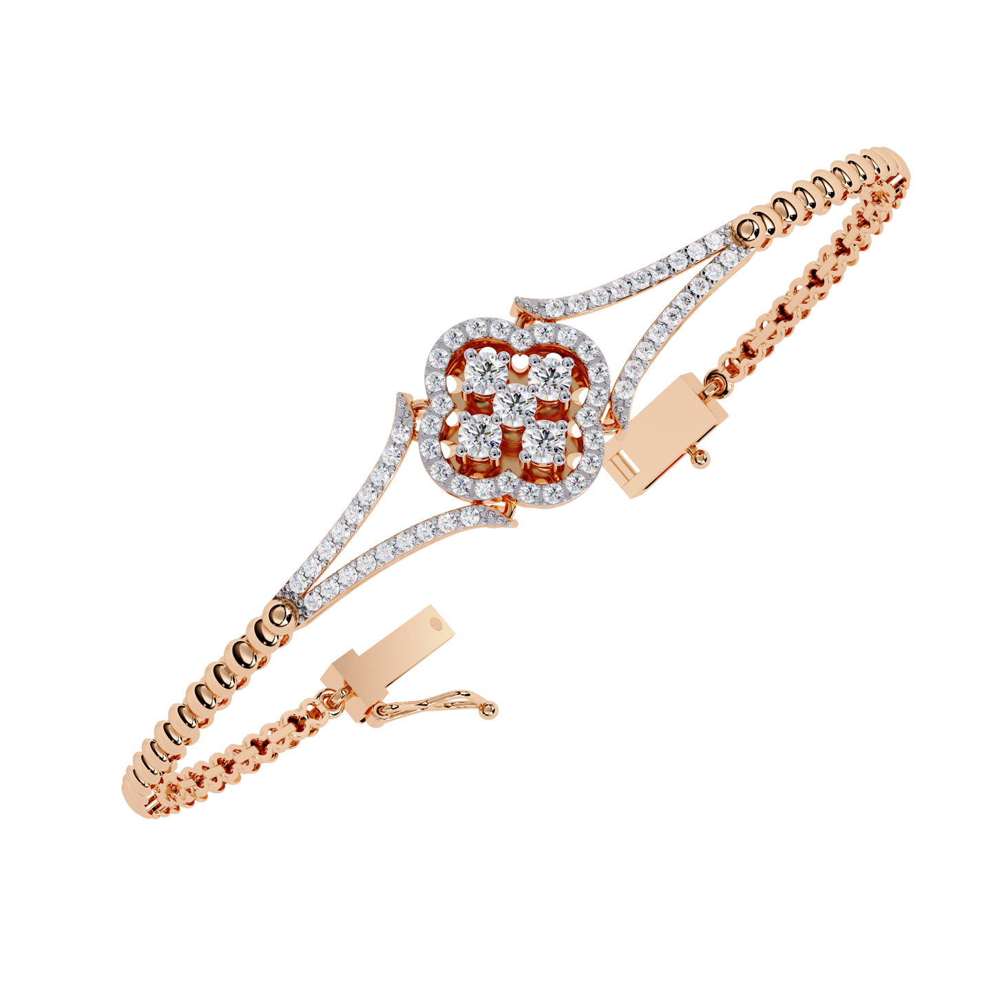 Floral Cluster Lab Grown Diamond Bracelet | Round Brilliant Cut Pavé Diamond Bangle| Sustainable Fine Jewelry – Lustraa’s Minimalist Bracelet